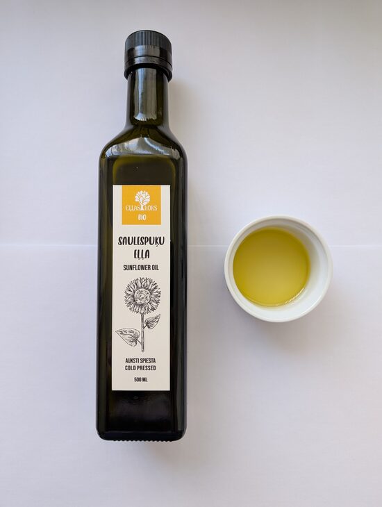Bio saulespuķu sēklu eļļa, auksti spiesta, nerafinēta